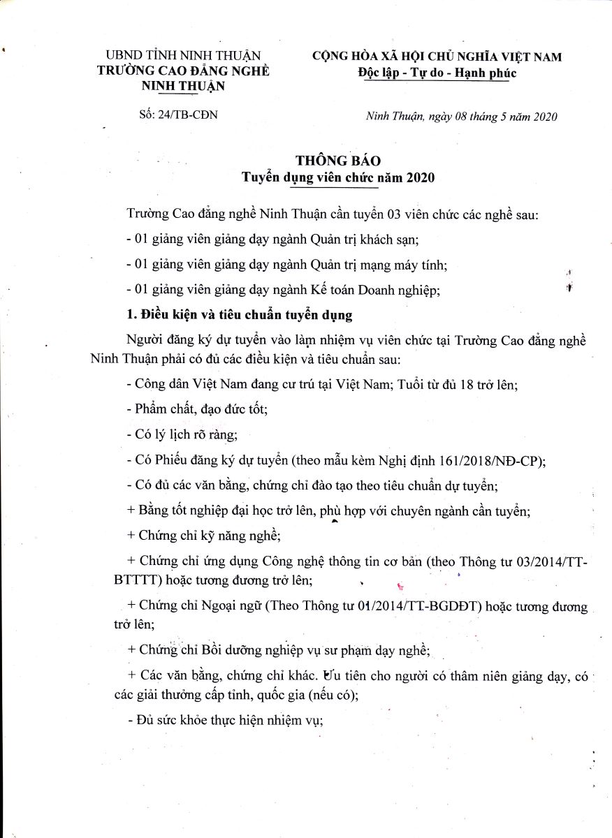 Thông báo tuyển dụng
