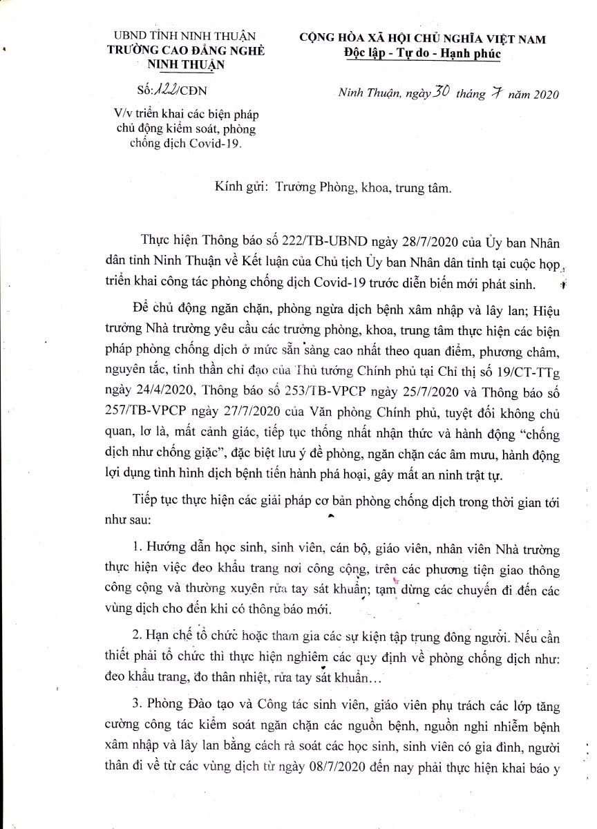 Triển khai các biện pháp chủ động kiểm soát, phòng chống dịch Covid-19