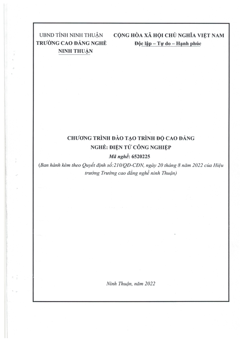 Chương trình đào tạo nghề Điện tử công nghiệp Khóa 22